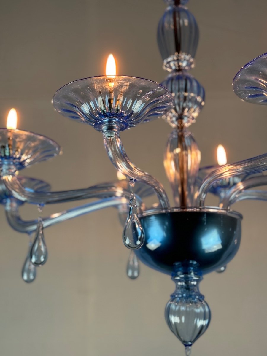 Blue Murano Glass Venetian Chandelier, 8 Light Arms-photo-4