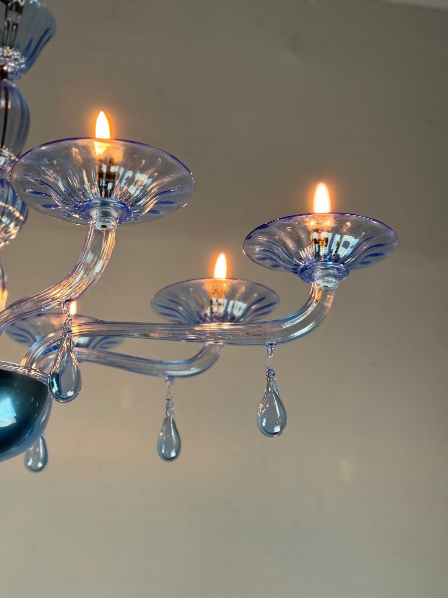 Blue Murano Glass Venetian Chandelier, 8 Light Arms-photo-5