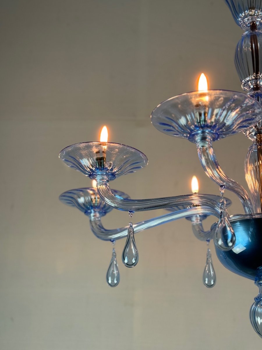 Blue Murano Glass Venetian Chandelier, 8 Light Arms-photo-6