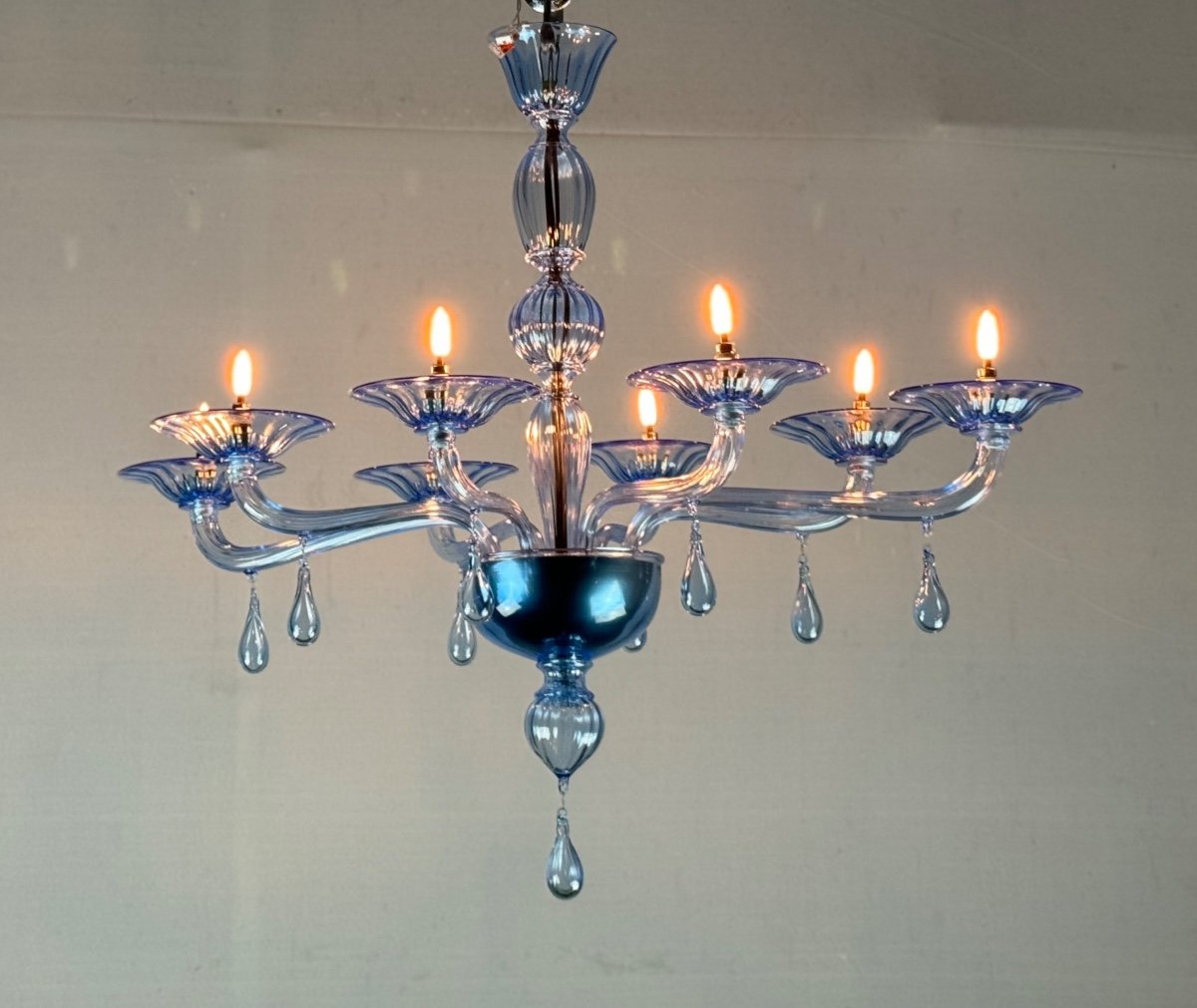 Blue Murano Glass Venetian Chandelier, 8 Light Arms-photo-7