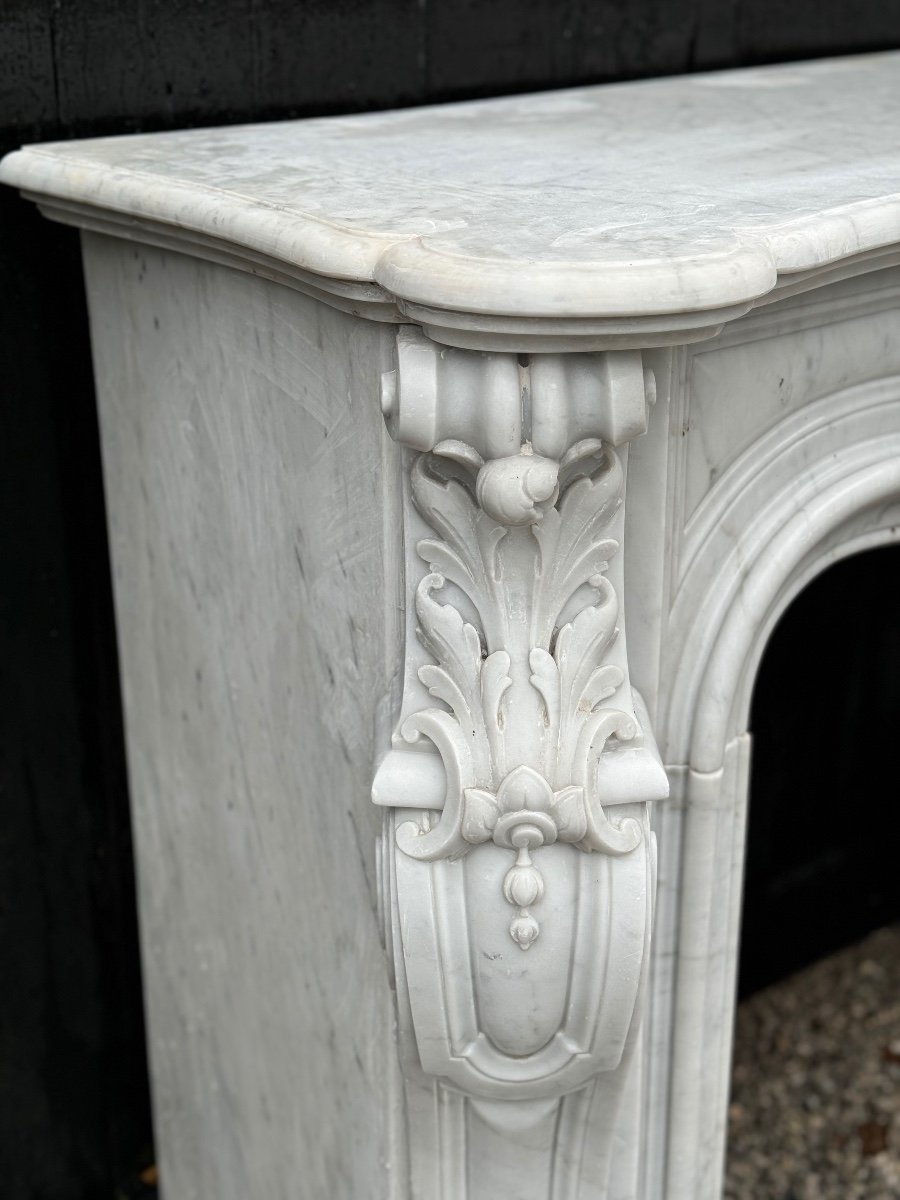 Imposing Louis XV Style Fireplace In White Carrara Marble Circa 1880-photo-2