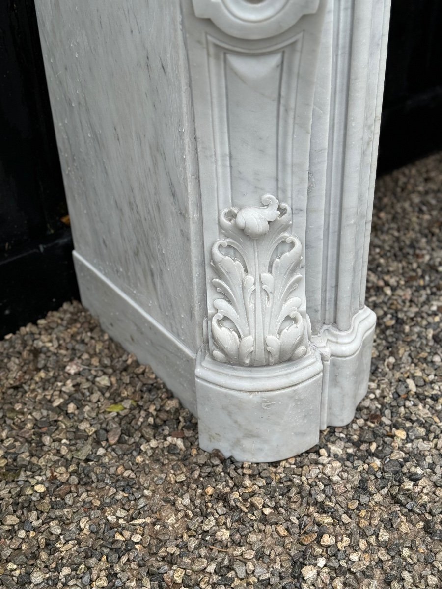 Imposing Louis XV Style Fireplace In White Carrara Marble Circa 1880-photo-3