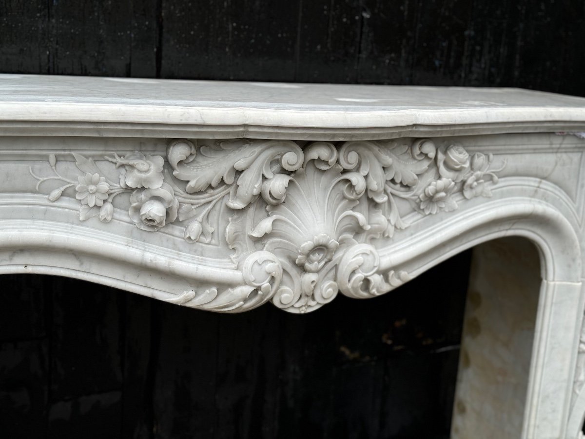 Imposing Louis XV Style Fireplace In White Carrara Marble Circa 1880-photo-4