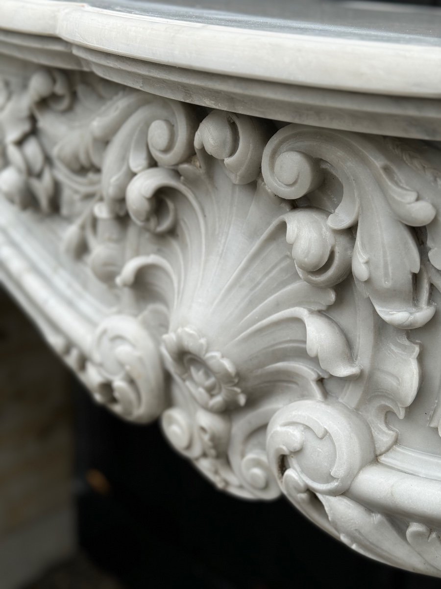 Imposing Louis XV Style Fireplace In White Carrara Marble Circa 1880-photo-1