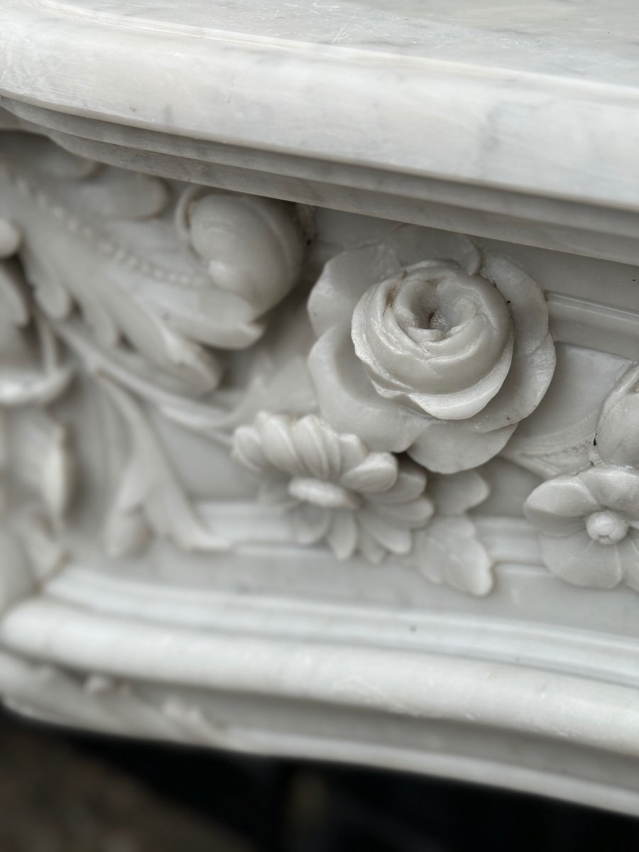 Imposing Louis XV Style Fireplace In White Carrara Marble Circa 1880-photo-2