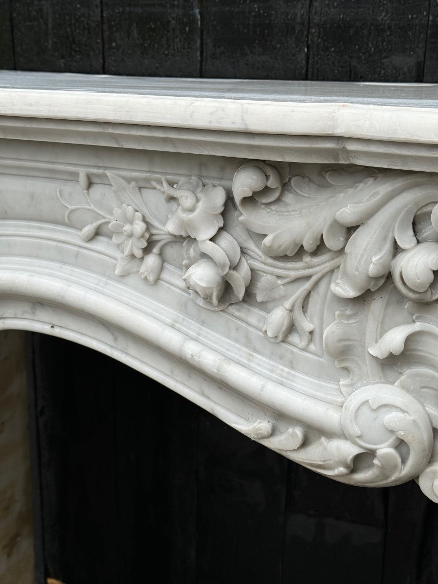 Imposing Louis XV Style Fireplace In White Carrara Marble Circa 1880-photo-4