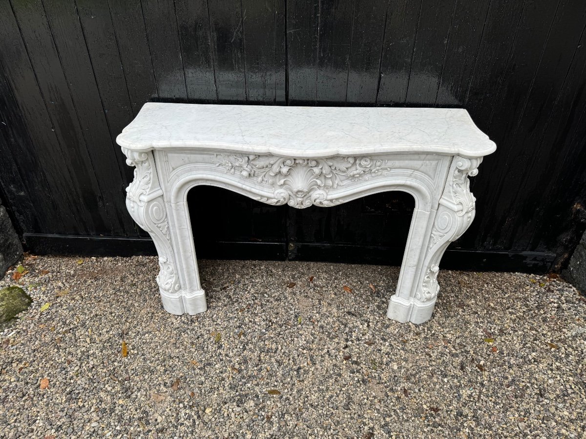 Imposing Louis XV Style Fireplace In White Carrara Marble Circa 1880-photo-5