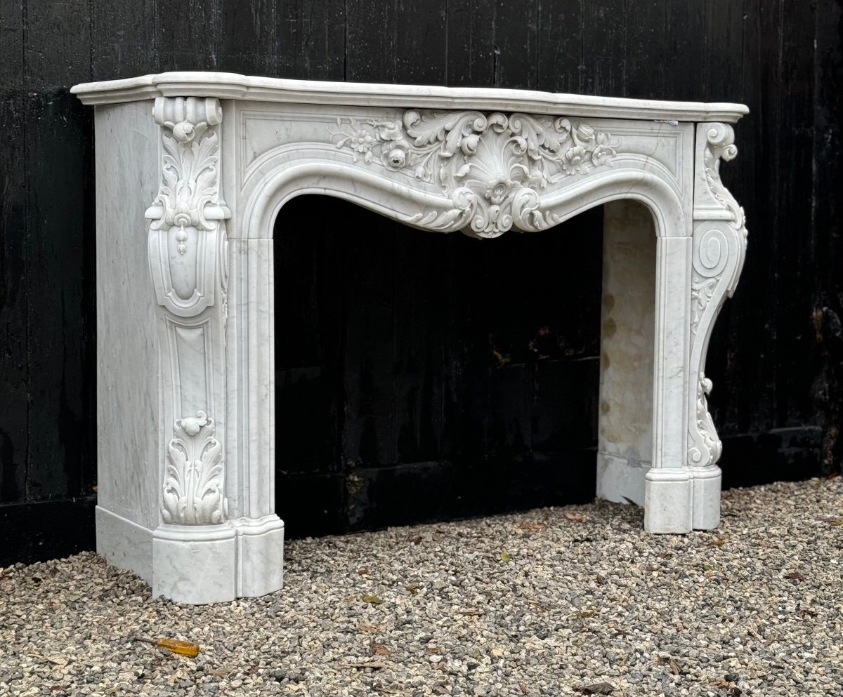 Imposing Louis XV Style Fireplace In White Carrara Marble Circa 1880