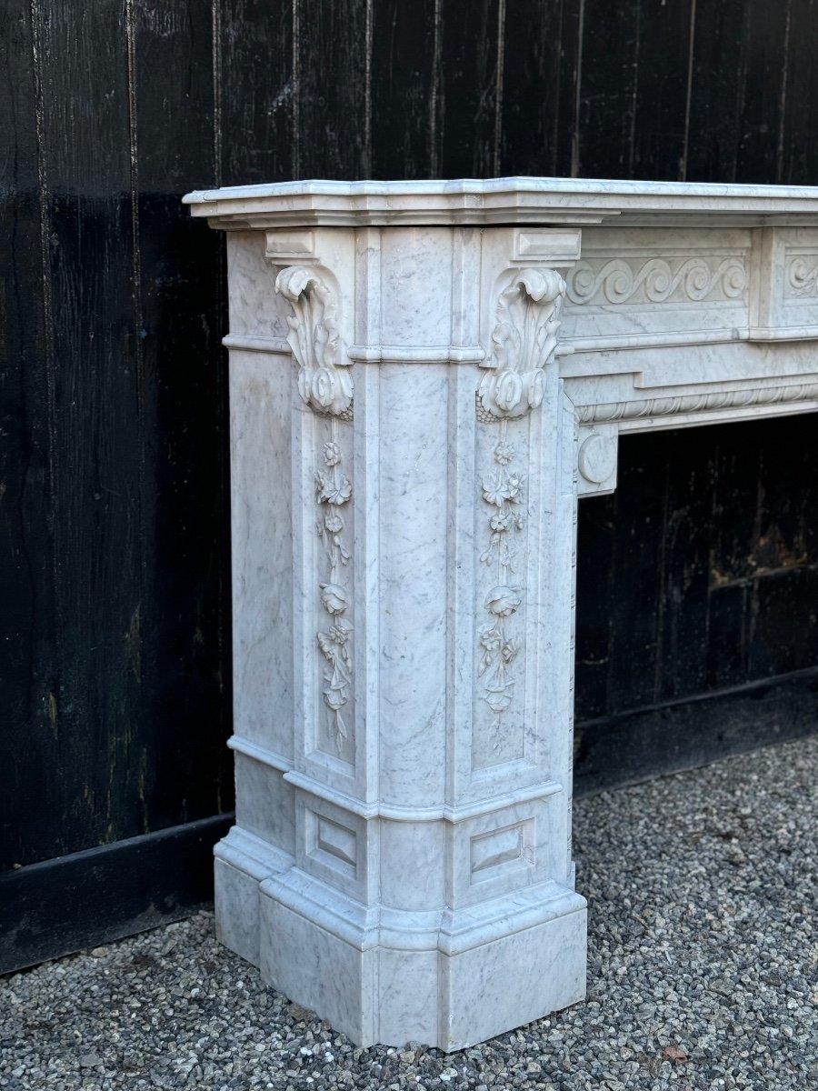 Important Napoleon III Fireplace In White Carrara Marble Circa 1880-photo-3