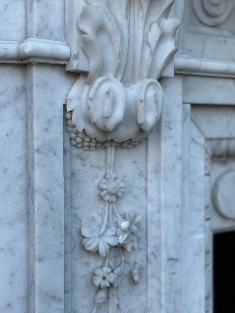 Important Napoleon III Fireplace In White Carrara Marble Circa 1880-photo-5