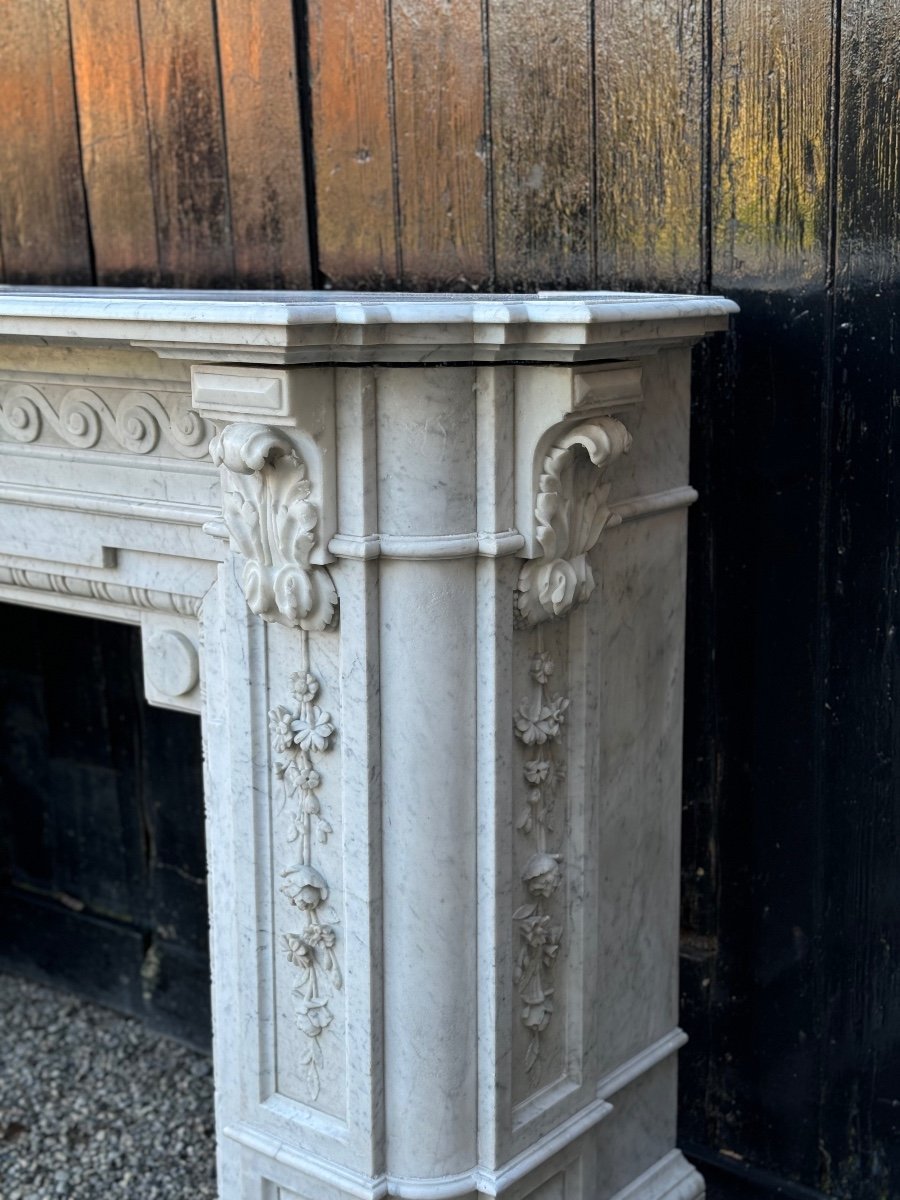 Important Napoleon III Fireplace In White Carrara Marble Circa 1880-photo-7