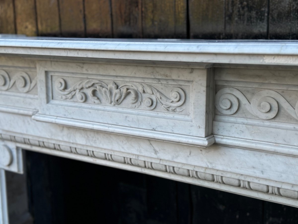 Important Napoleon III Fireplace In White Carrara Marble Circa 1880-photo-8