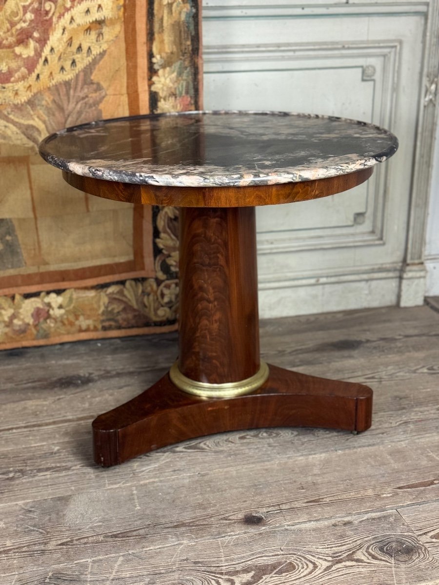 Empire Pedestal Table In Cuban Mahogany, Levanto Marble-photo-7