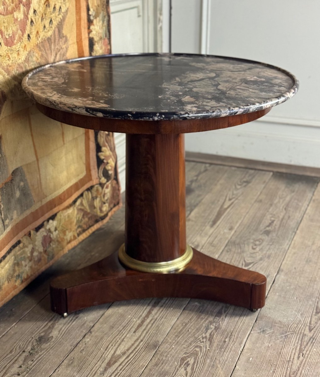 Empire Pedestal Table In Cuban Mahogany, Levanto Marble