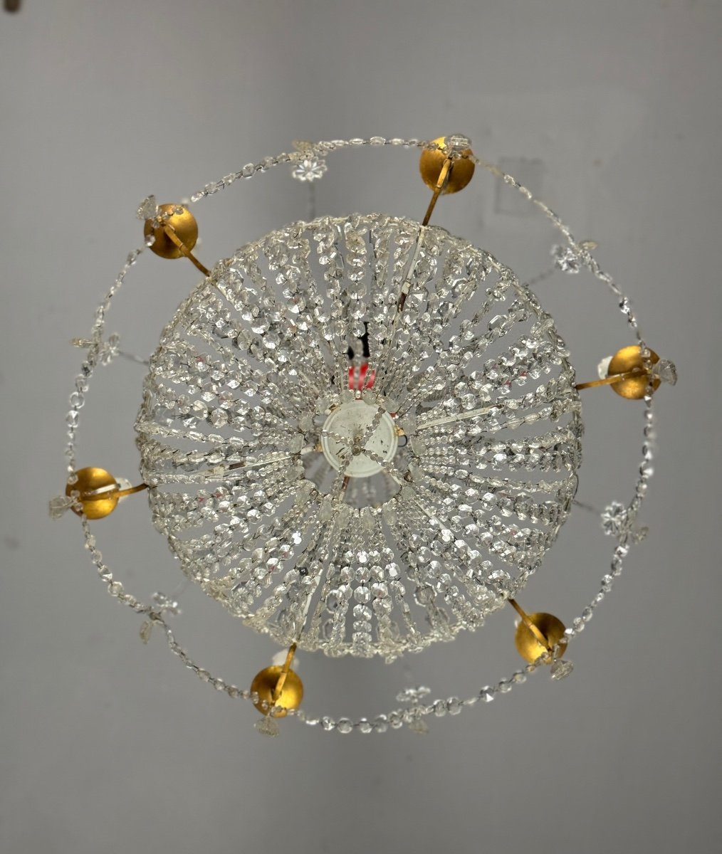 Lustre Sac De Perle, Cristaux Taillés Vers 1900 -photo-2