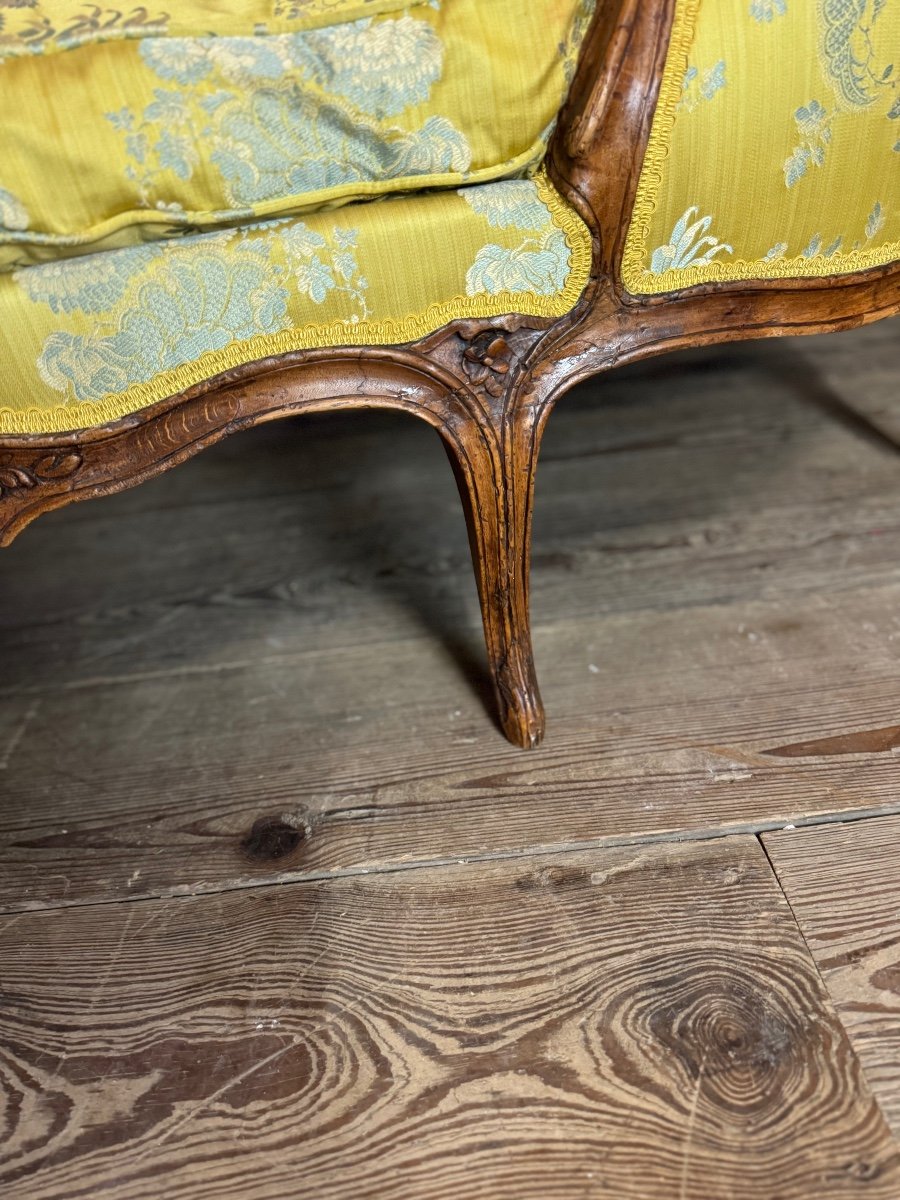 Duchess In Boat, Chaise Longue, Louis XV, Yellow Silk, 18th Century -photo-3