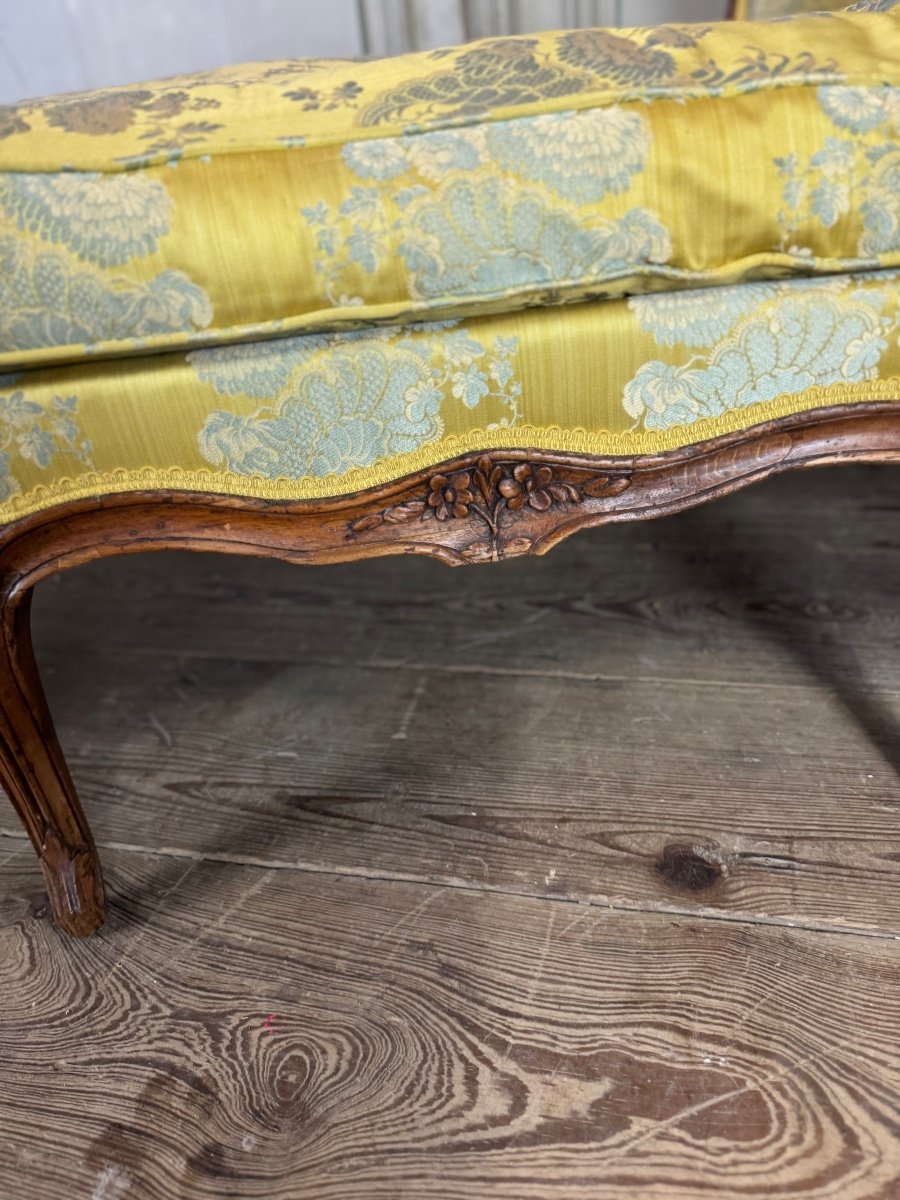 Duchess In Boat, Chaise Longue, Louis XV, Yellow Silk, 18th Century -photo-4