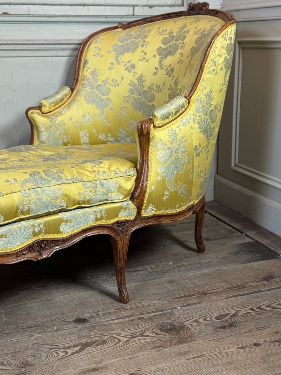 Duchess In Boat, Chaise Longue, Louis XV, Yellow Silk, 18th Century -photo-6