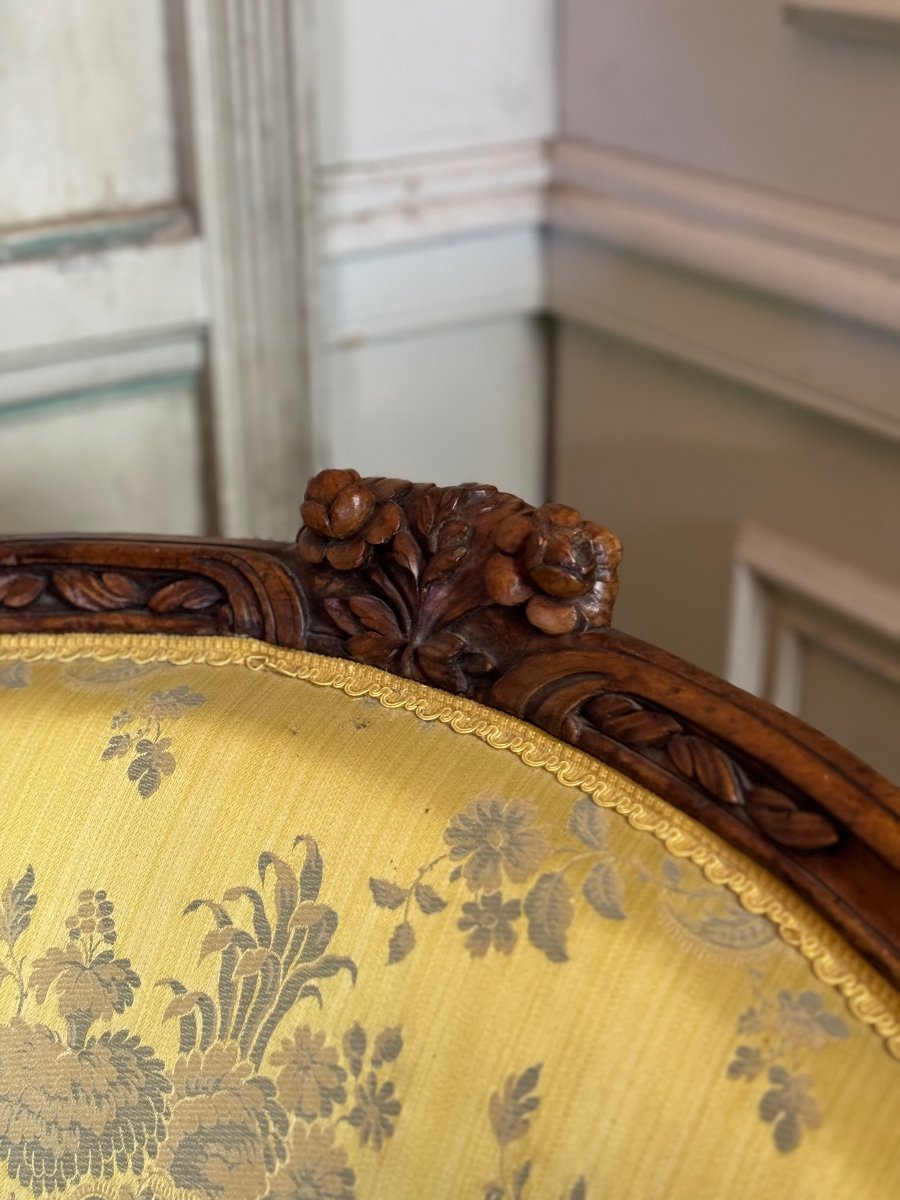 Duchess In Boat, Chaise Longue, Louis XV, Yellow Silk, 18th Century -photo-8