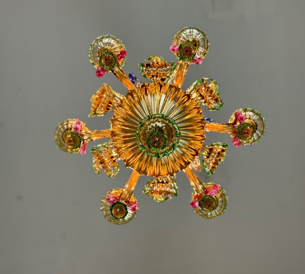 Venetian Chandelier In Multi-colored Murano Glass With Dominant Mordoré, Circa 1940-photo-3