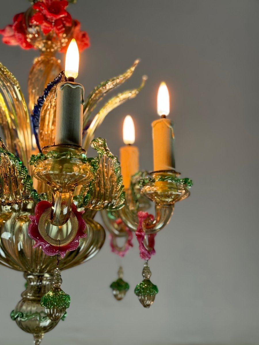 Venetian Chandelier In Multi-colored Murano Glass With Dominant Mordoré, Circa 1940-photo-3