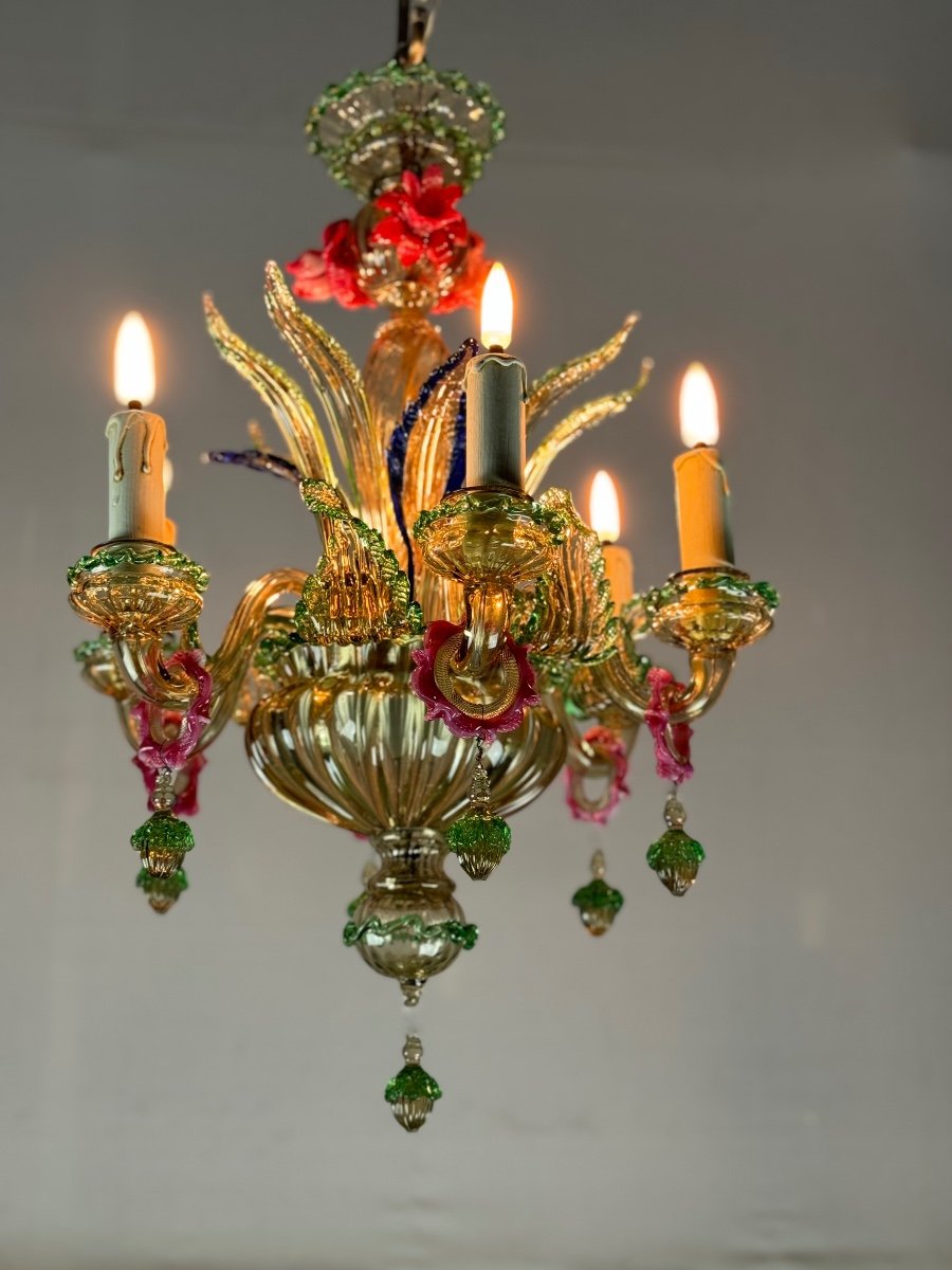 Venetian Chandelier In Multi-colored Murano Glass With Dominant Mordoré, Circa 1940-photo-8