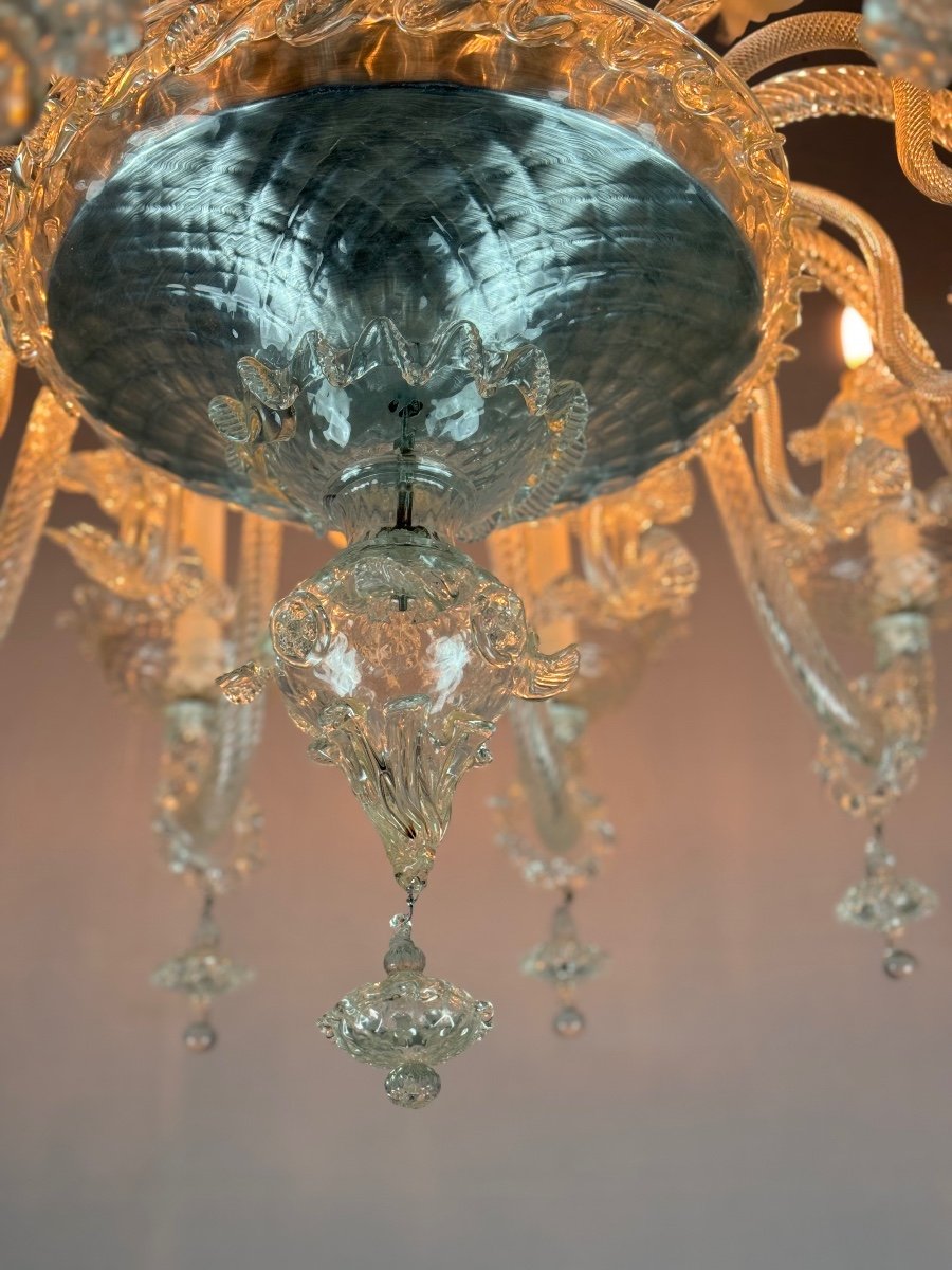 Venetian Chandelier In Colorless Murano Glass, 12 Light Arms, Circa 1900-photo-2