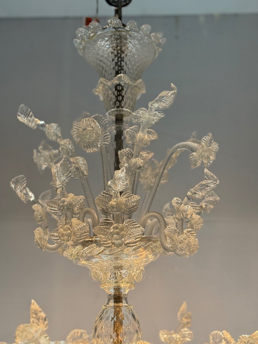 Venetian Chandelier In Colorless Murano Glass, 12 Light Arms, Circa 1900-photo-7