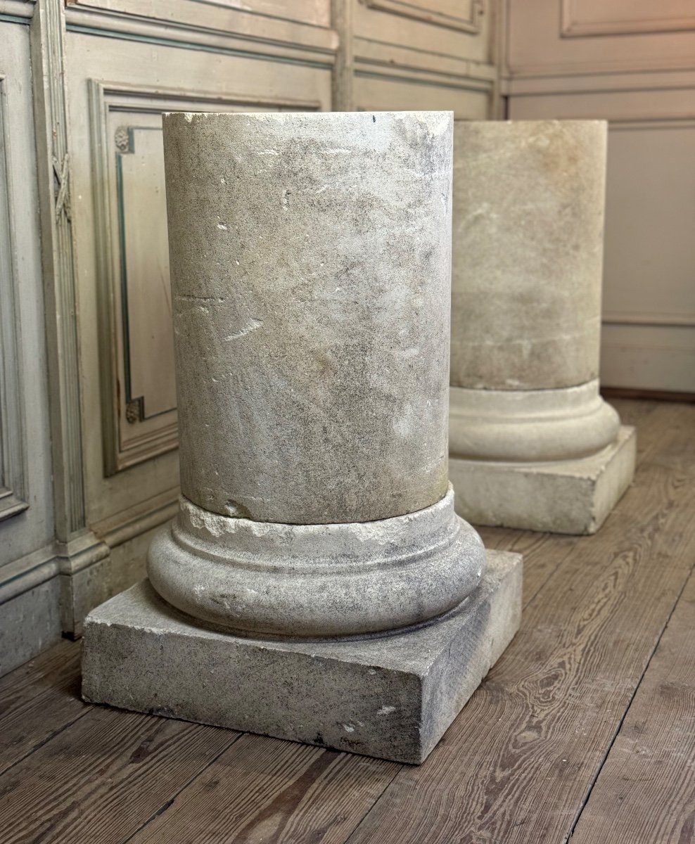 Pair Of Limestone Columns, Circa 1940 