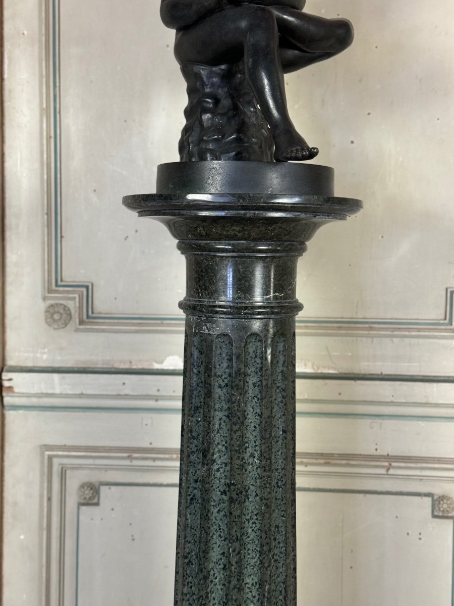 Serpentine Marble Fluted Column, Circa 1880 -photo-1