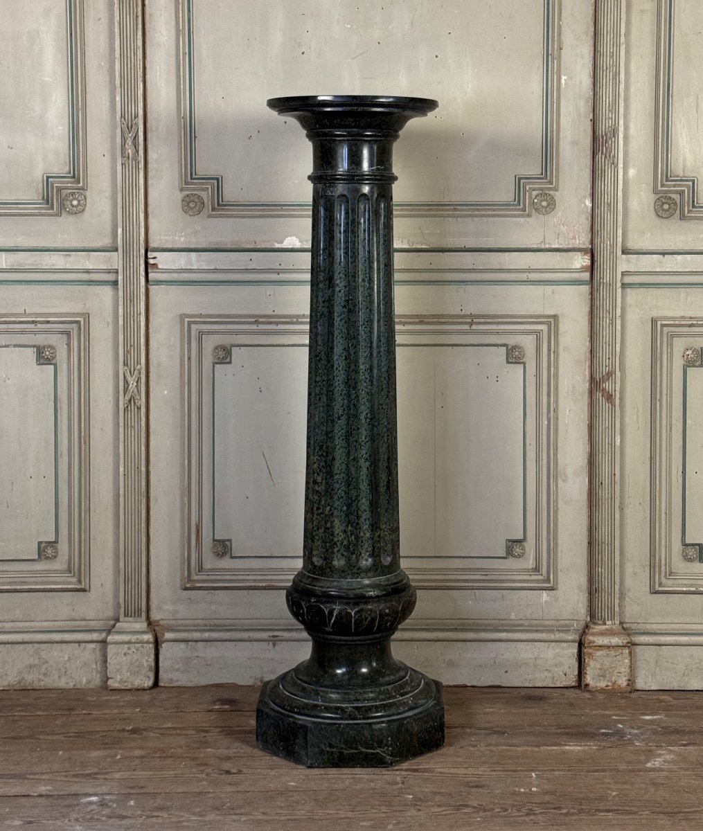 Serpentine Marble Fluted Column, Circa 1880 -photo-3