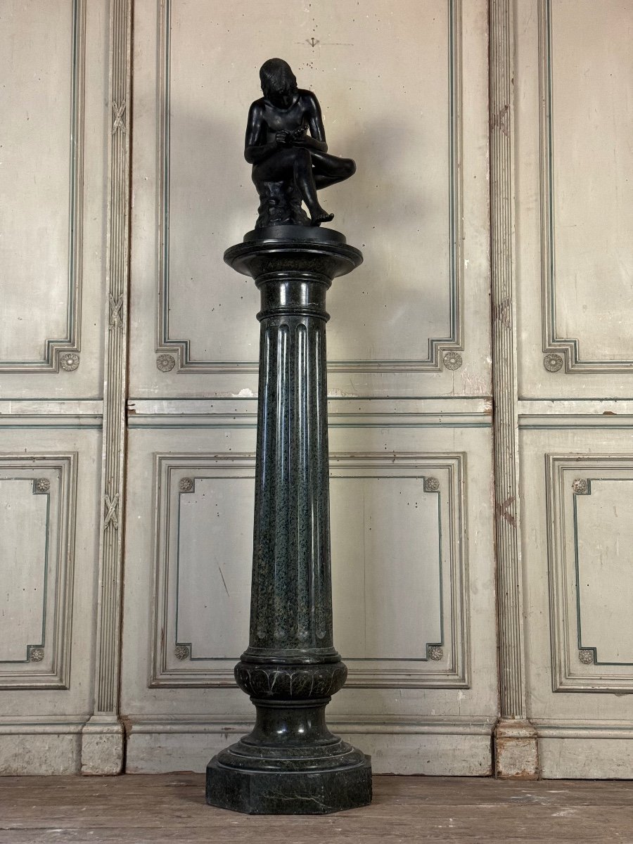 Serpentine Marble Fluted Column, Circa 1880 