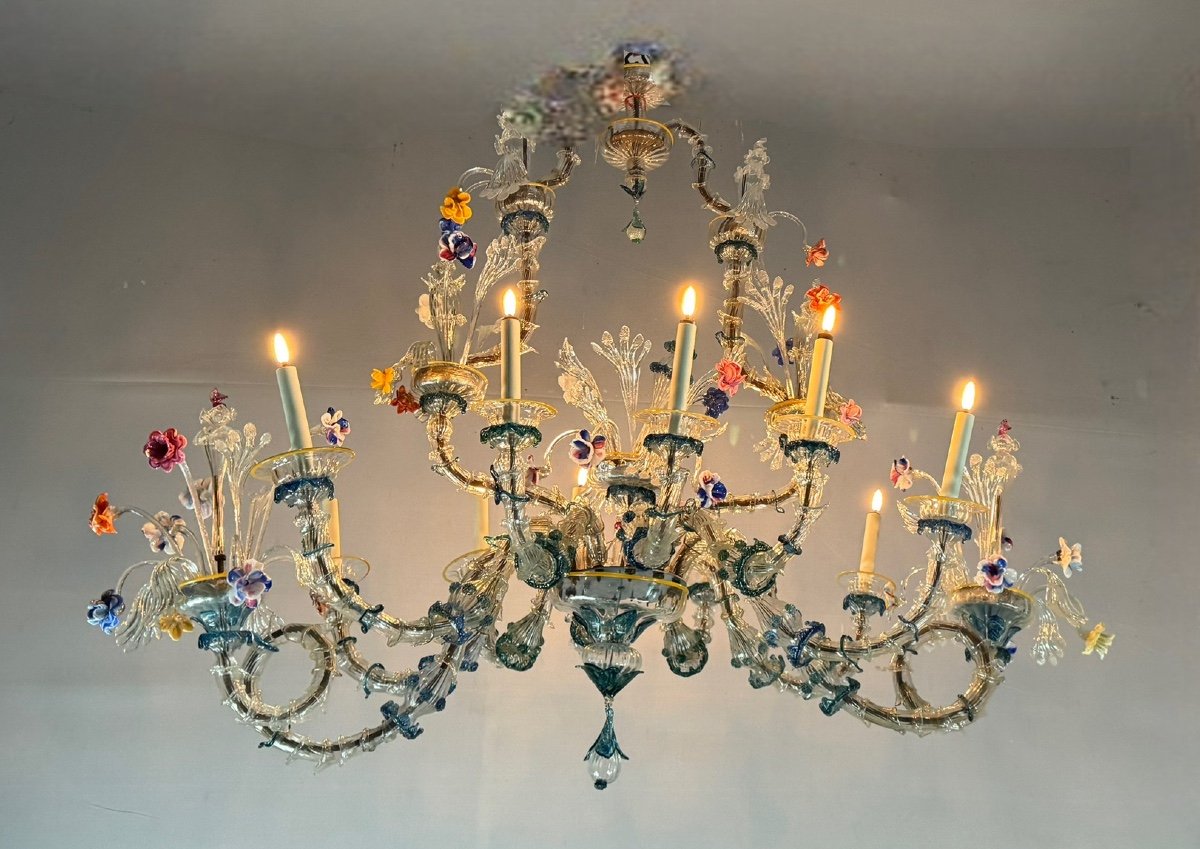 Rezzonico Gondola Chandelier In Multicolored Murano Glass Circa 1900-photo-2