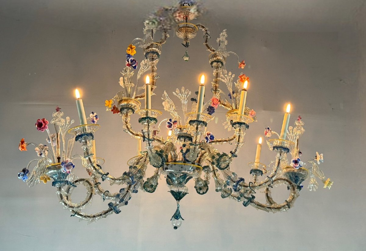 Rezzonico Gondola Chandelier In Multicolored Murano Glass Circa 1900-photo-4