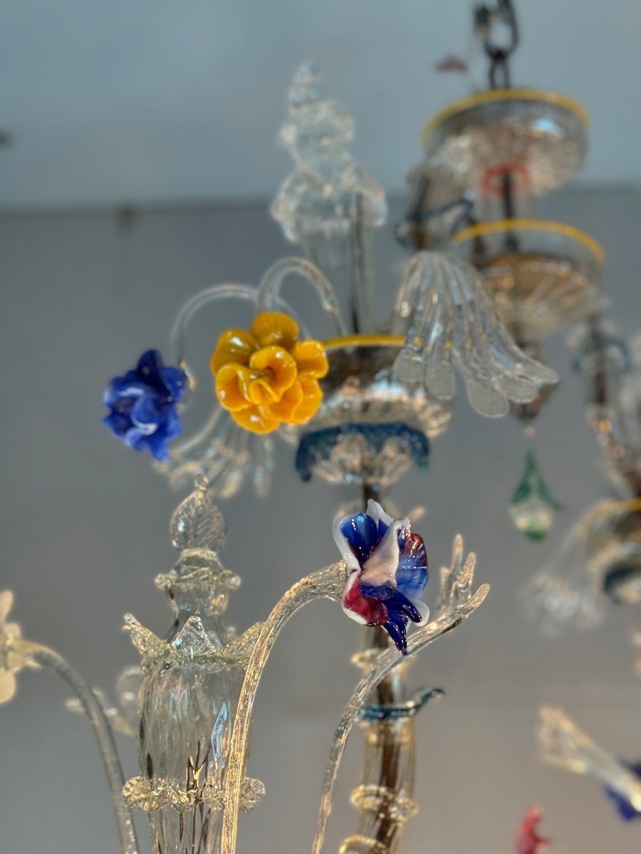 Rezzonico Gondola Chandelier In Multicolored Murano Glass Circa 1900-photo-3