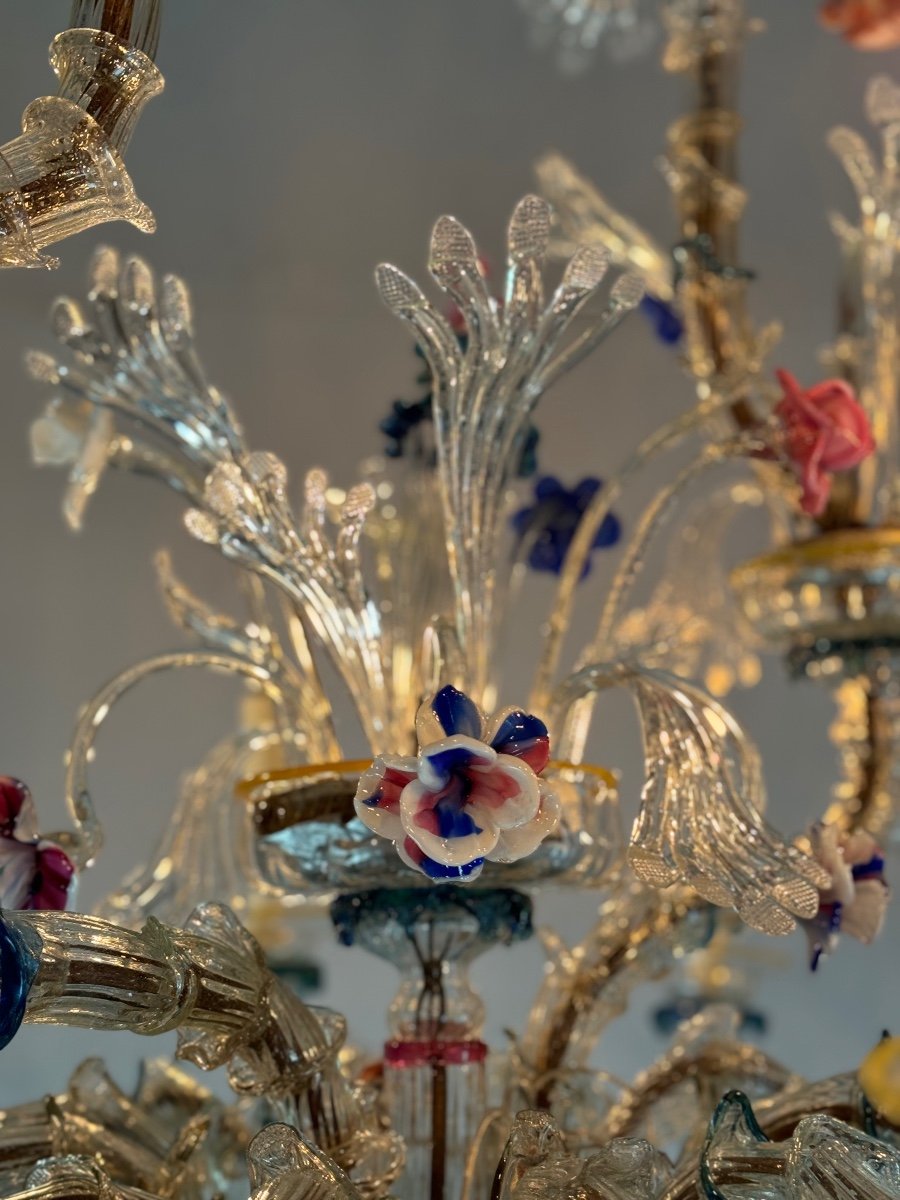 Rezzonico Gondola Chandelier In Multicolored Murano Glass Circa 1900-photo-5