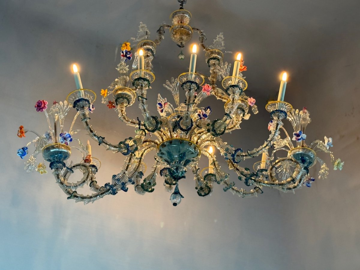 Rezzonico Gondola Chandelier In Multicolored Murano Glass Circa 1900