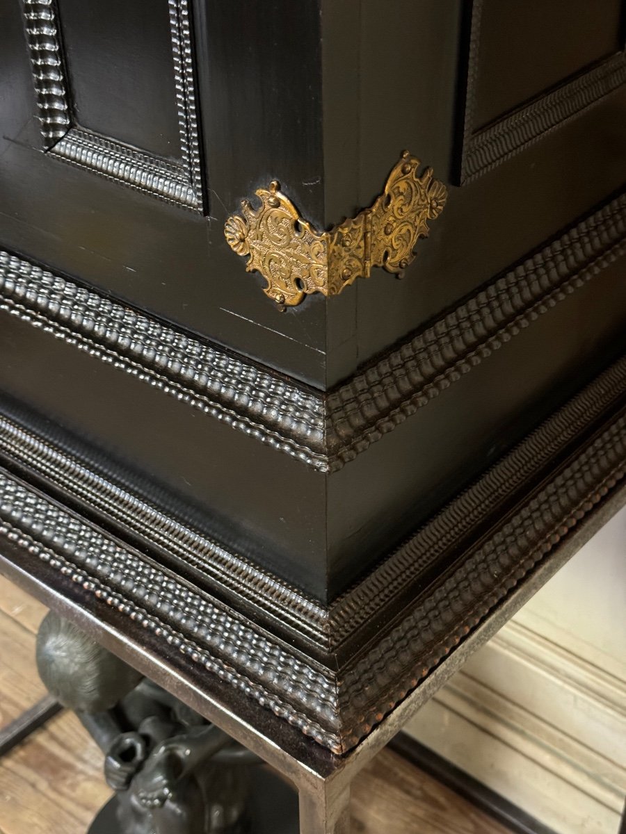 Cabinet In Ebony And Blackened Wood, Bone Marquetry, 19th Century-photo-4