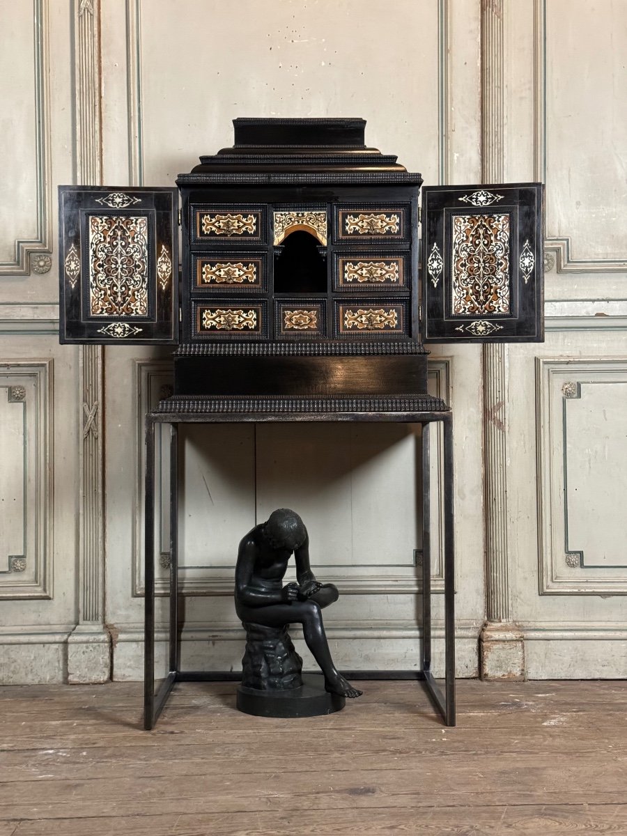 Cabinet In Ebony And Blackened Wood, Bone Marquetry, 19th Century-photo-2