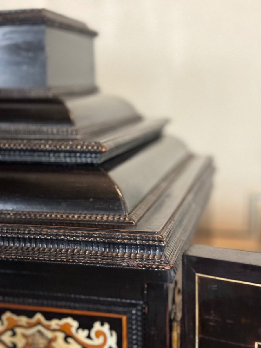 Cabinet In Ebony And Blackened Wood, Bone Marquetry, 19th Century-photo-5