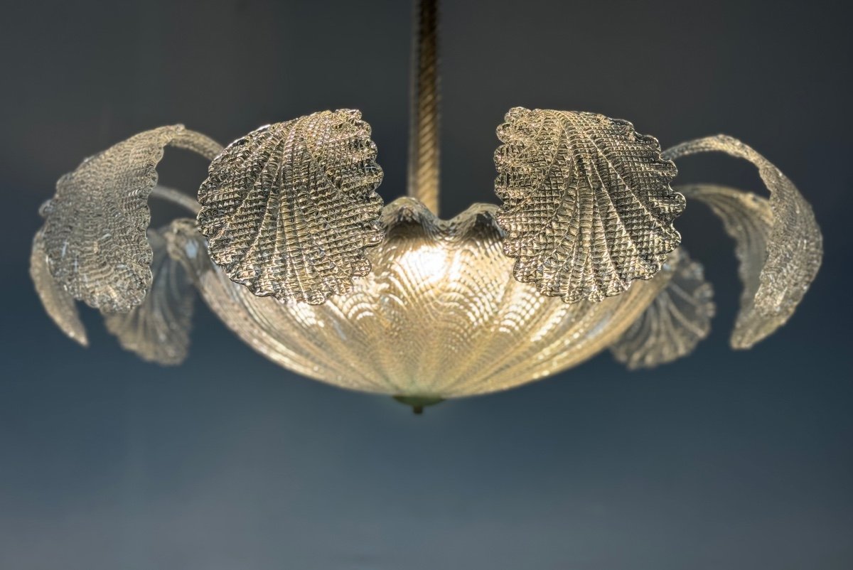 Art Deco Venetian Chandelier In Colorless Murano Glass Circa 1920 -photo-1