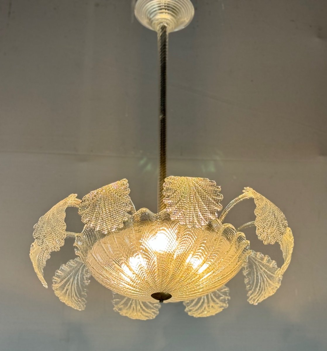 Art Deco Venetian Chandelier In Colorless Murano Glass Circa 1920 