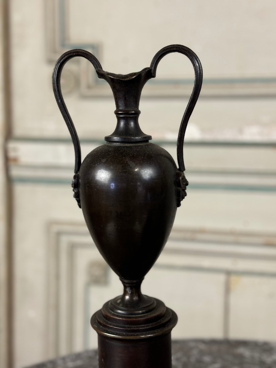 Paire De Vases En Bronze Patine Noire, XIXème Siècle -photo-4