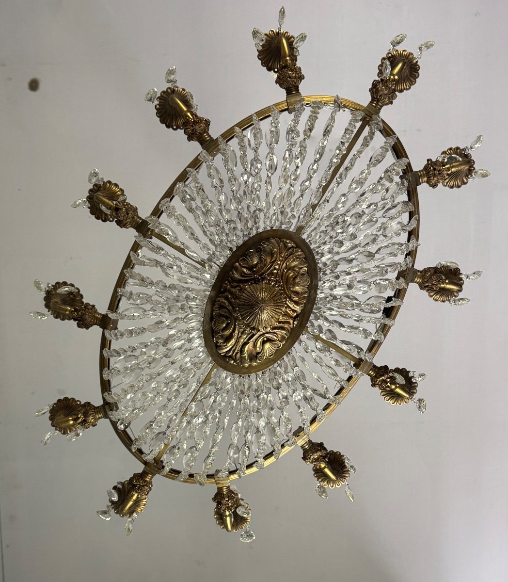 Oval Shaped Bronze And Pearl Bag Chandelier, Circa 1900 -photo-2