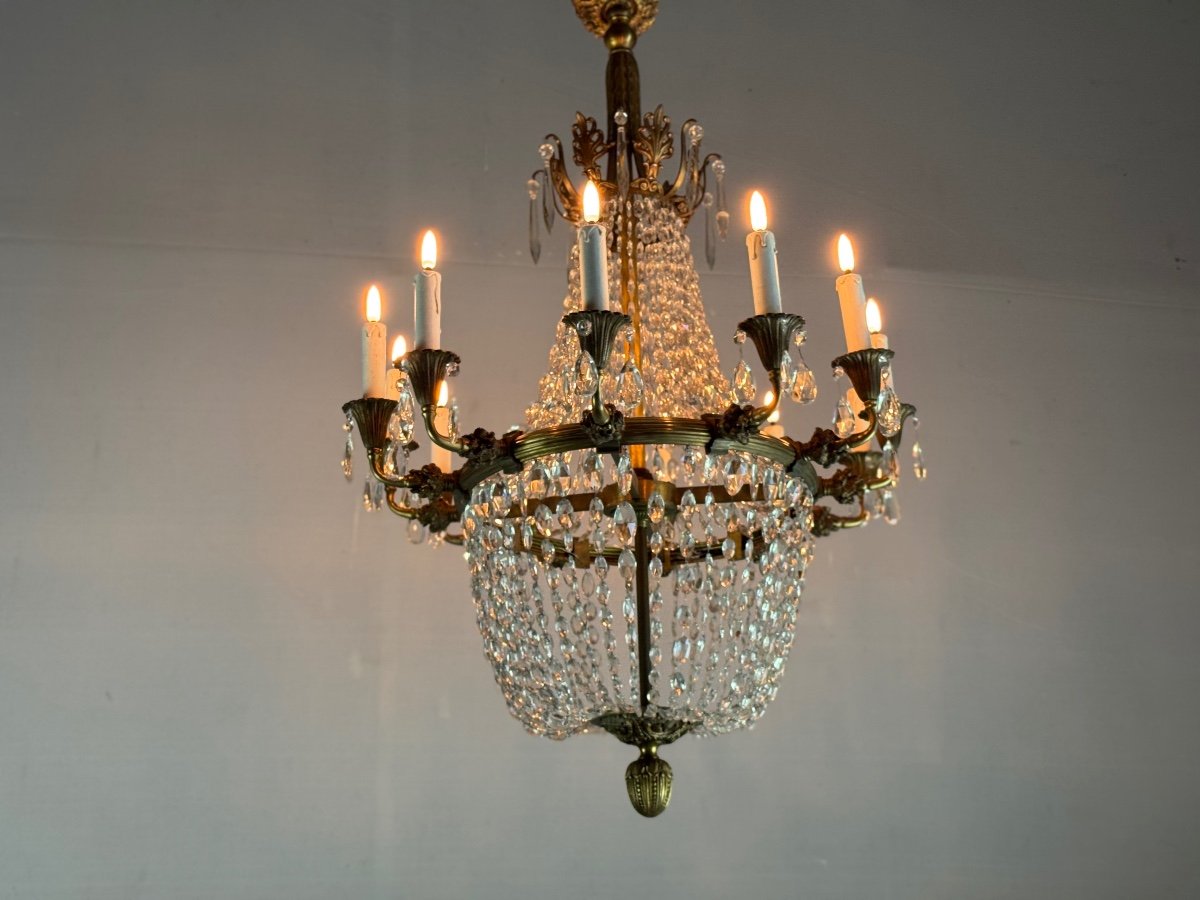 Oval Shaped Bronze And Pearl Bag Chandelier, Circa 1900 -photo-1