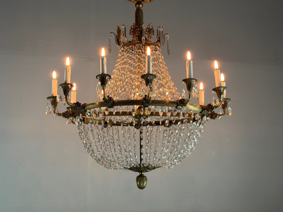 Oval Shaped Bronze And Pearl Bag Chandelier, Circa 1900 -photo-2