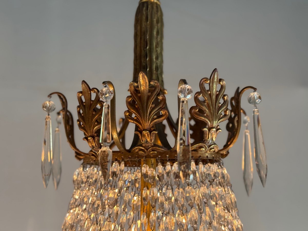 Oval Shaped Bronze And Pearl Bag Chandelier, Circa 1900 -photo-3