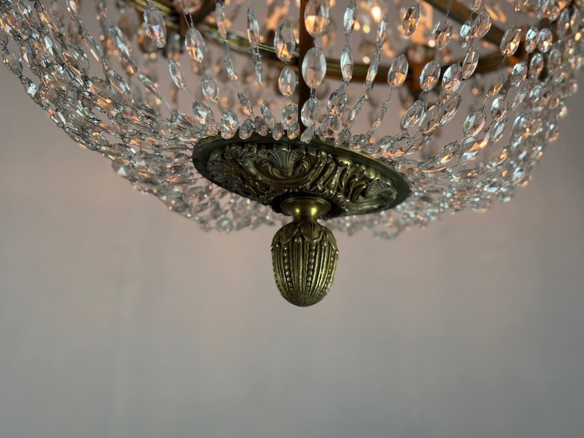 Oval Shaped Bronze And Pearl Bag Chandelier, Circa 1900 -photo-6