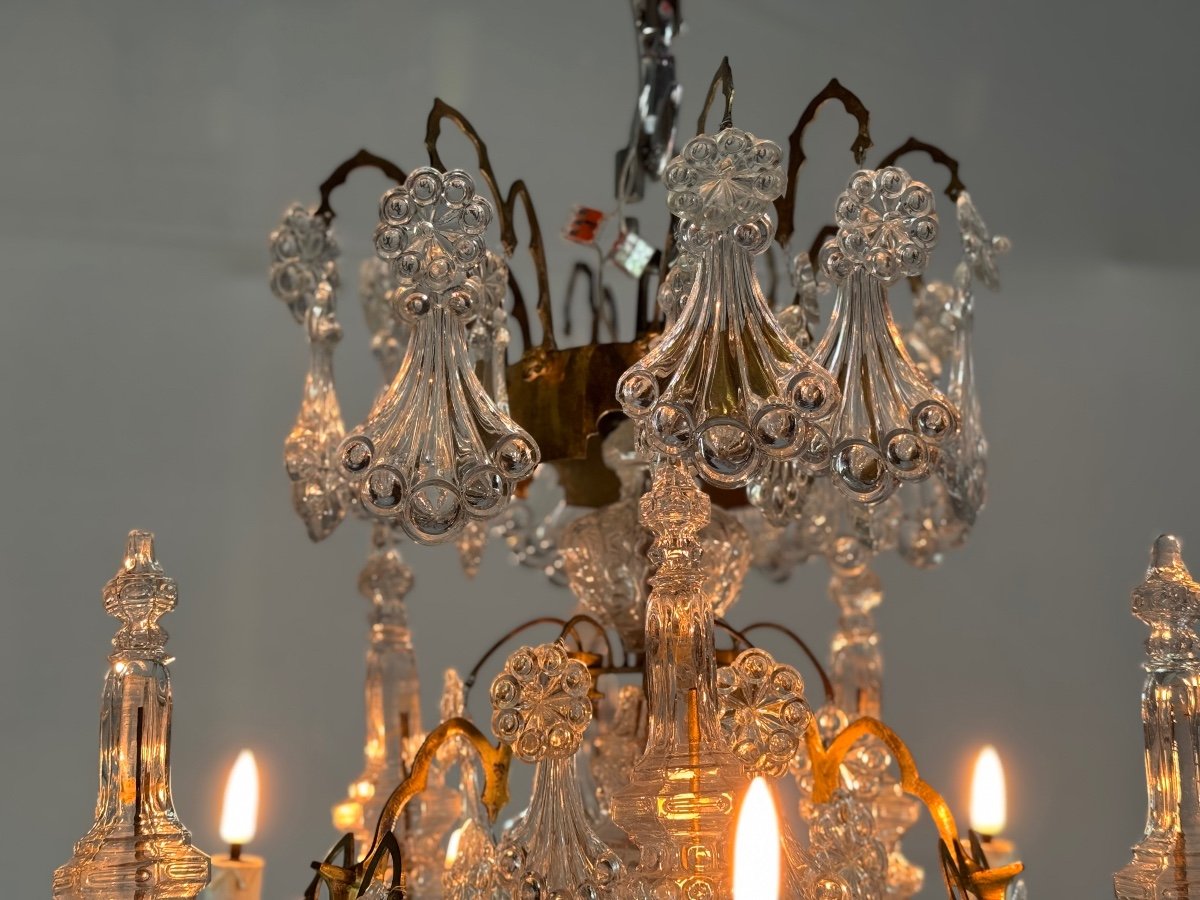 Cage Chandelier, Molded Glass And Bronze Pendants, Circa 1800 -photo-2