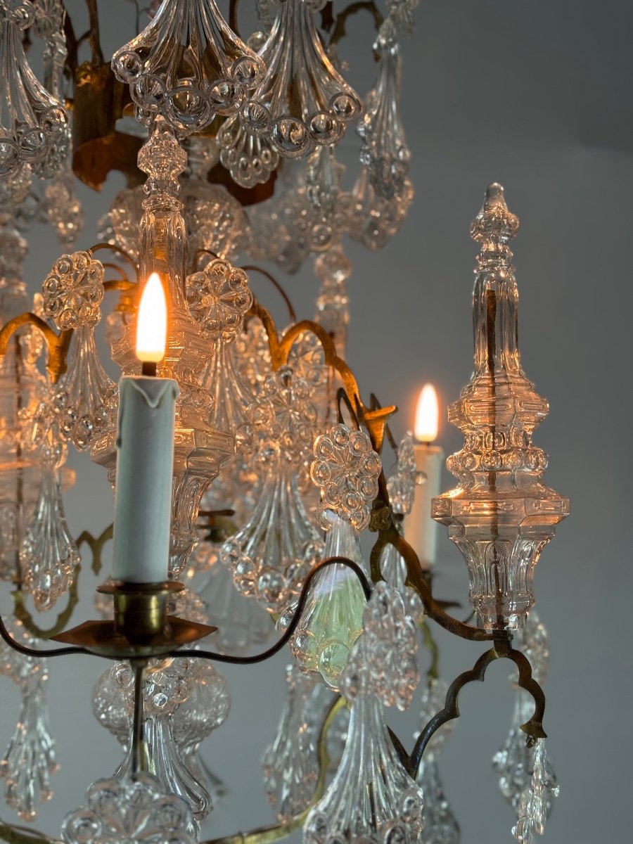 Cage Chandelier, Molded Glass And Bronze Pendants, Circa 1800 -photo-5